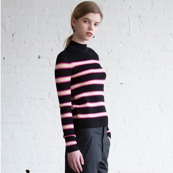 NEW ISABEL MARANT Knit Stripe Mockneck Shoulder Button Slim Pullover Sweater XS - Picture 9 of 11